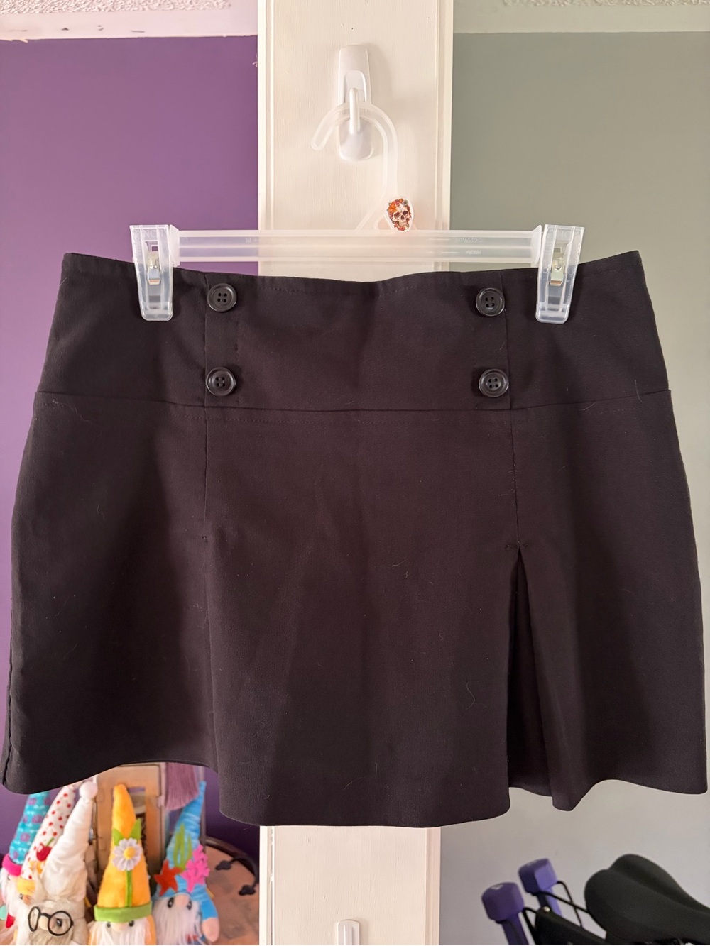 Black Button-Accent Mini Skirt